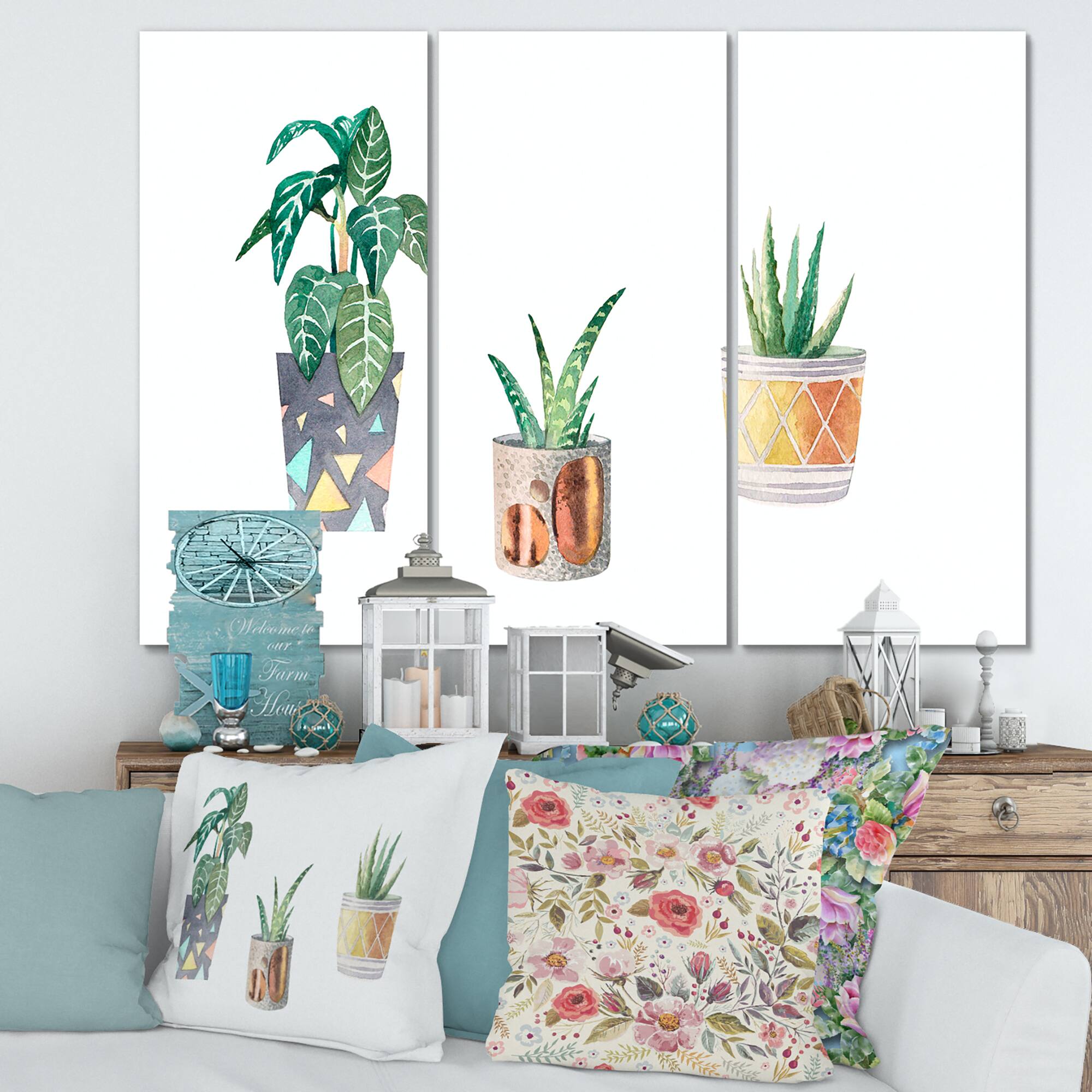 Designart - Three Potted Houseplants